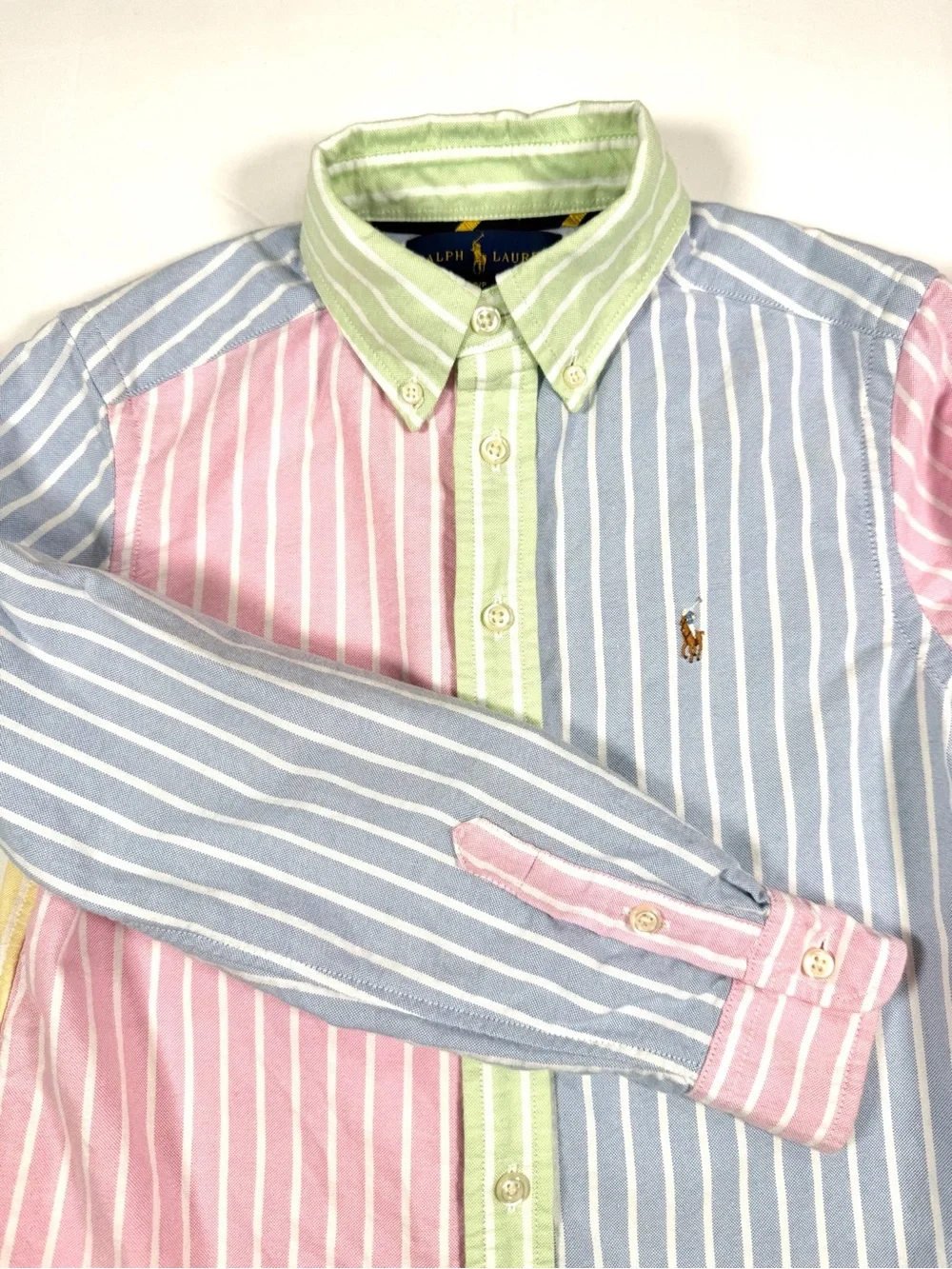RALPH LAUREN Boys’ Multi-Colored Pastel Stripe Oxford Button Down 8 Preppy